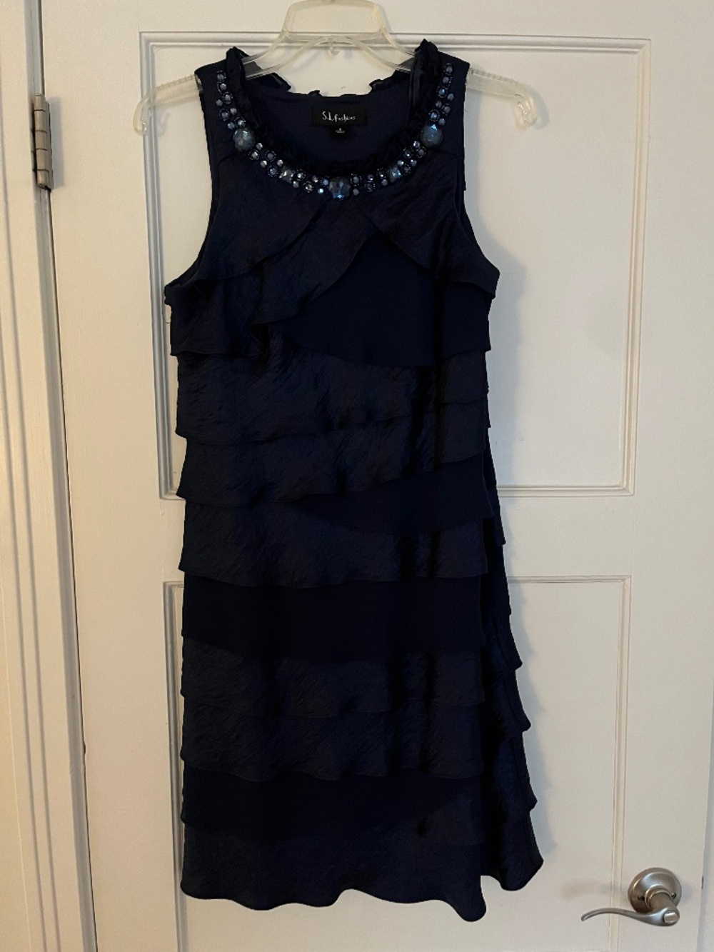 Navy Shimmer, Embellished Ruffle Dress